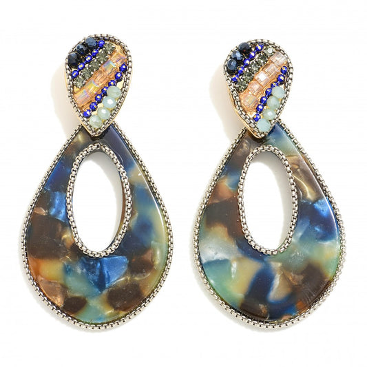 Navy Marbled Earring