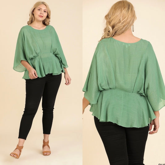 Sage Peplum Top